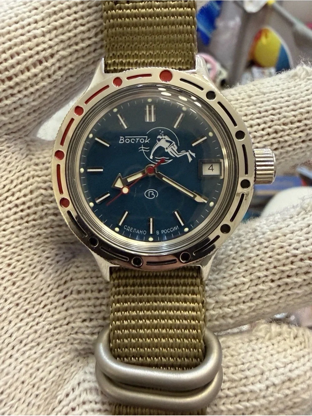 Vostok Amphibia 420059 Scuba Dude Automatic Russian Men Diver Watch Teal Blue